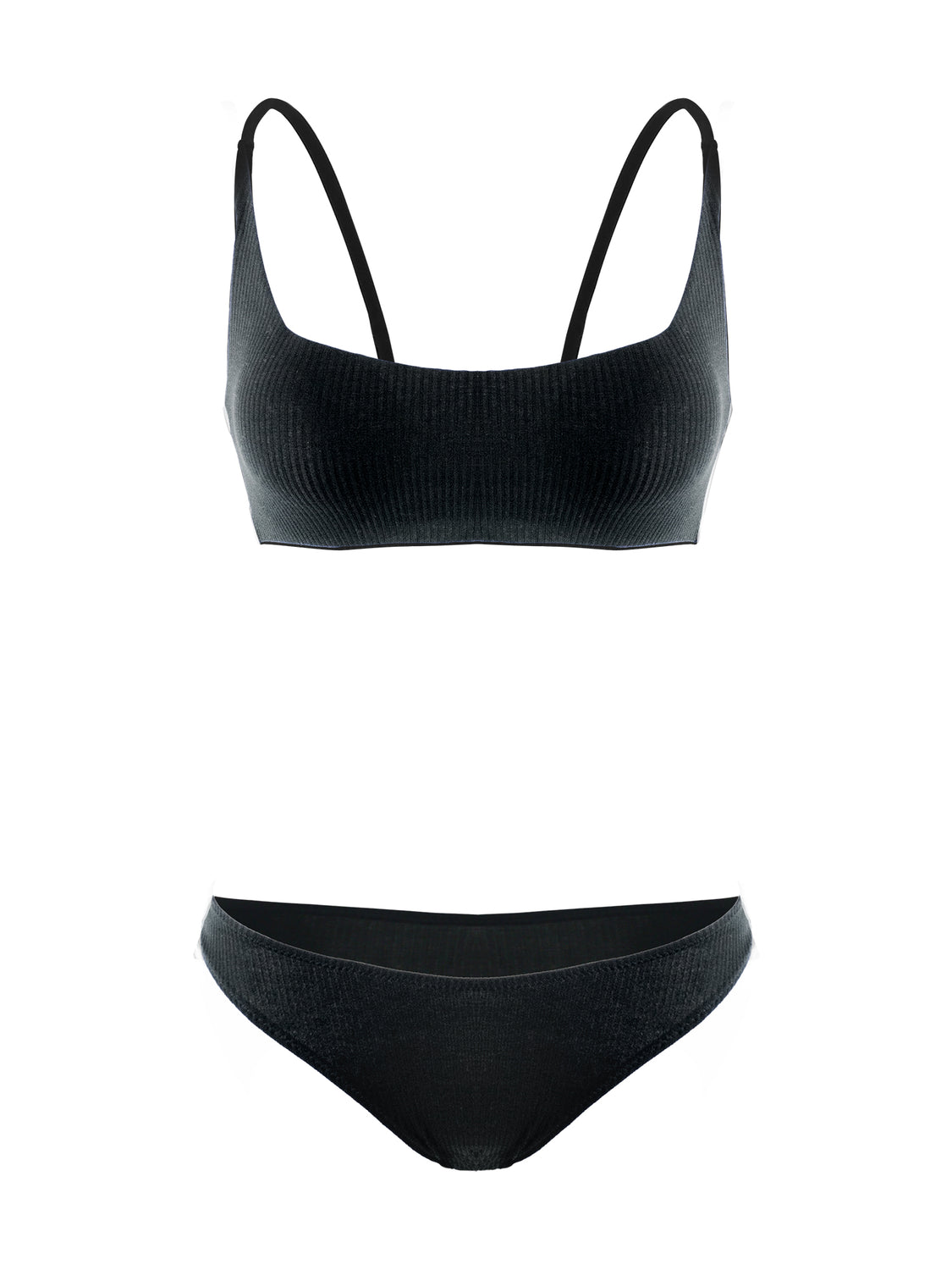 RIBBED BASIC BRA SET, BLACK