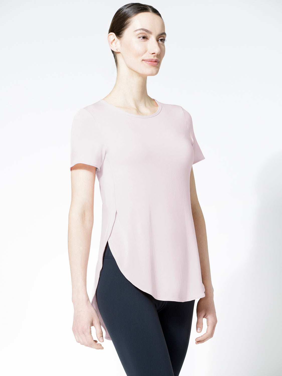 HI LO SIDE SPLIT TEE, QUARTZ