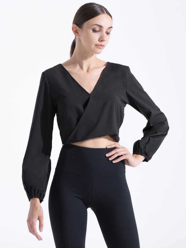 V NECK OPEN BACK TOP, BLACK