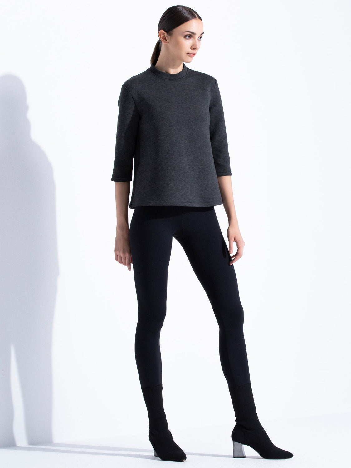 NEOPRENE MOCK NECK 3/4 SLEEVE TOP