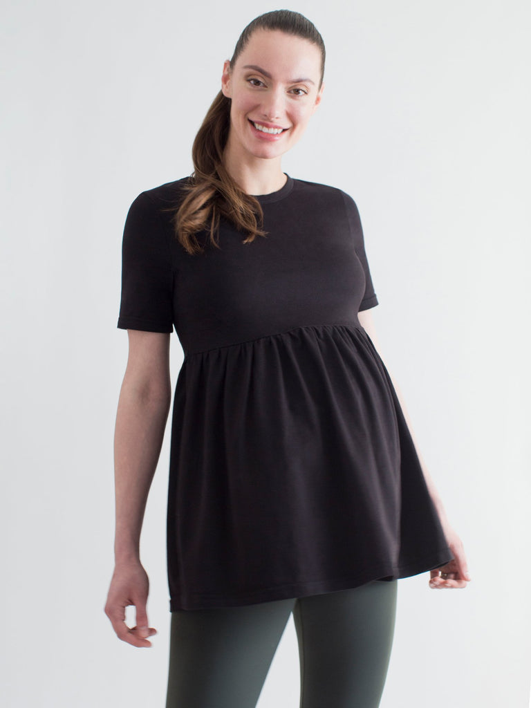MATERNITY PLEATED SOFT STRETCH TOP, BLACK