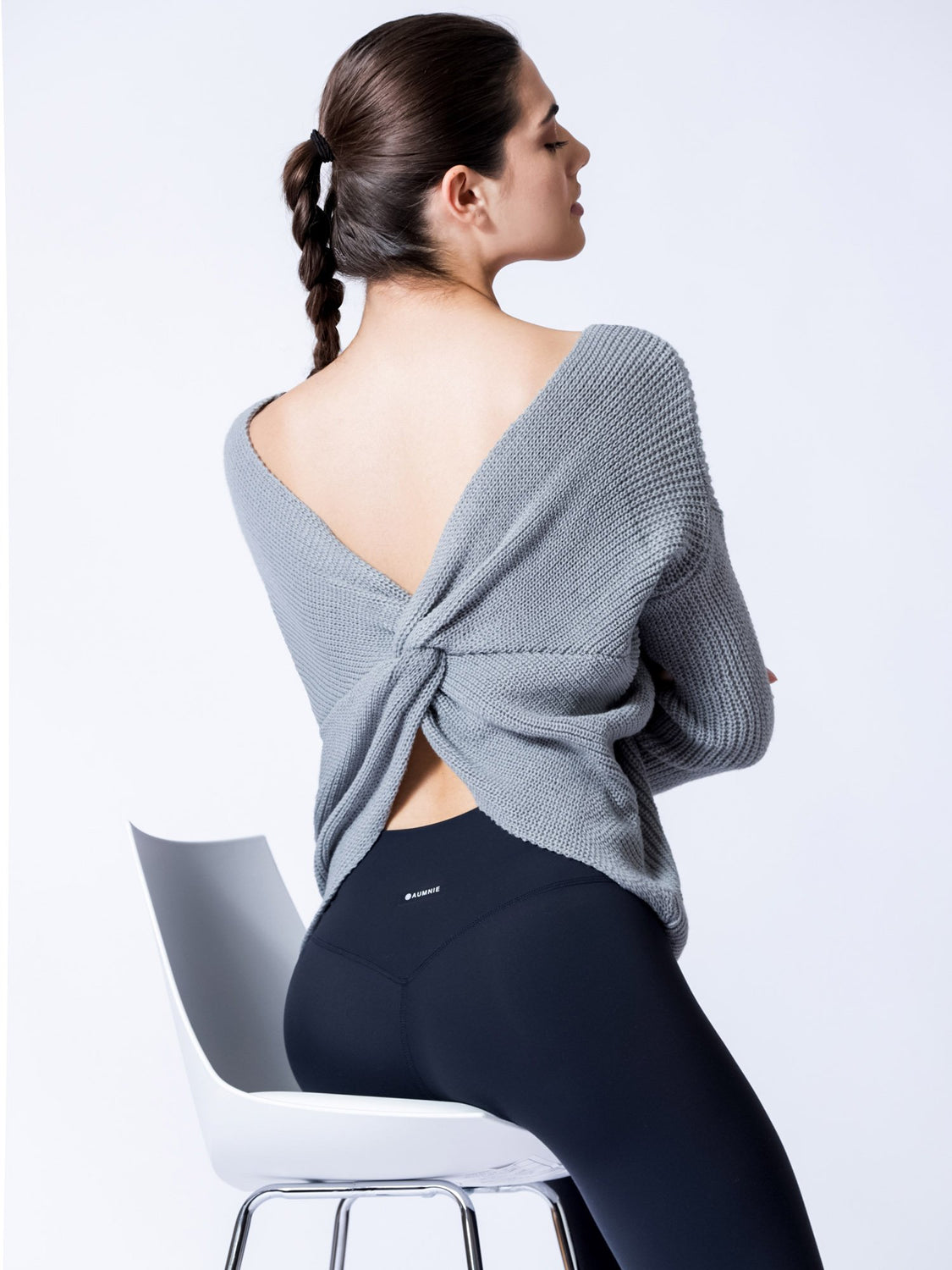 KNOTTED OPEN BACK SWEATER, ICE GREY