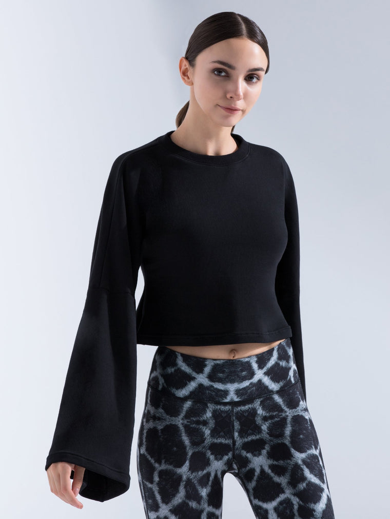 FLARED SLEEVE SWEATSHIRT, BLACK